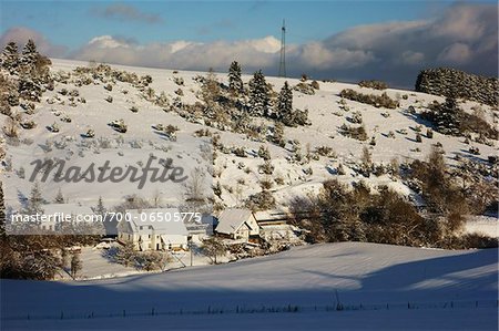 Overview of Homes and Hillside in Winter, near Villingen-Schwenningen, Baden-Wuerttemberg, Germany