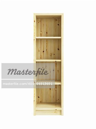 empty pine bookcase isolated 3d render