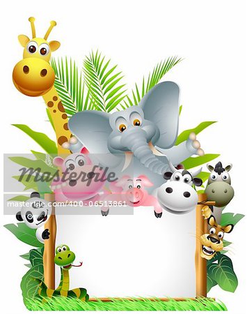 vector illustration of funny animal cartoon with blank sign