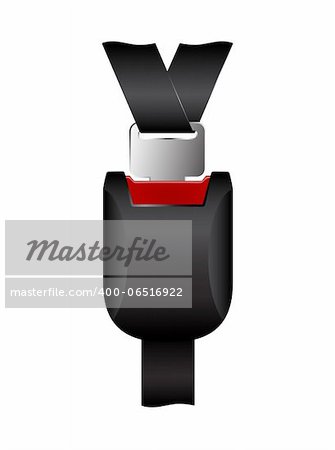 Safety belt clipped in and secure isolated on white background