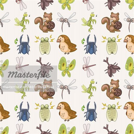 seamless summer animal pattern,cartoon vector illustration