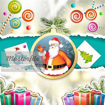 Christmas with gifts and Santa in hanging ball