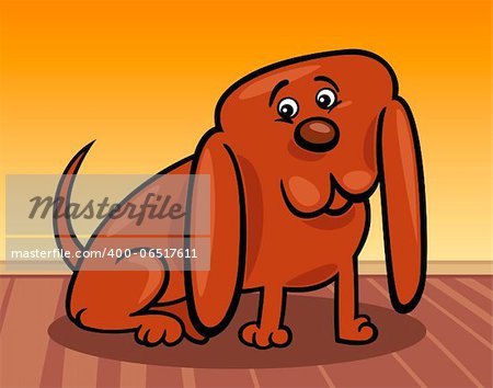 Cartoon Illustration of Funny Little Dog with Huge Ears at Home