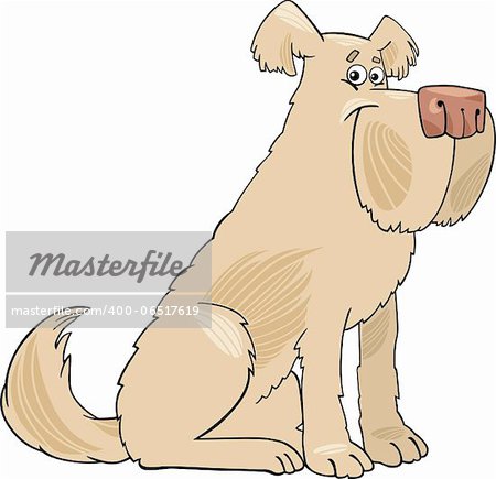 Cartoon Illustration of Funny Shaggy Beige Sheepdog Dog