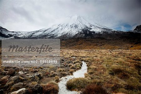 Alpine crossing, with river streaming towards the Mount Ngauruhoe.