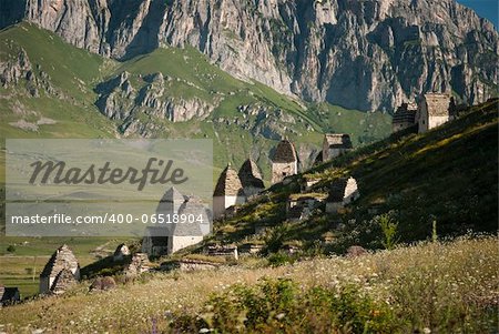 Old cemetery in mountains in Dargavs, North Ossetia