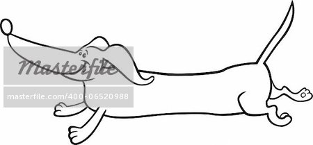 Black and White Cartoon Illustration of Cute Running Dachshund Dog for Coloring Book or Coloring Page