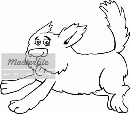 Cartoon Illustration of Funny Running Shaggy Dog for Coloring Book or Coloring Page
