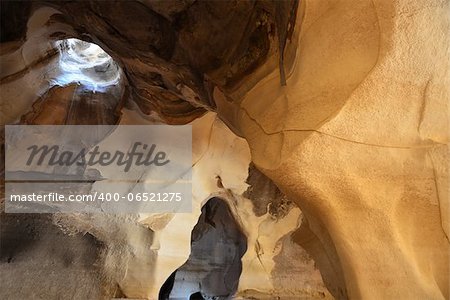Bell cave at Tel-Maresha - Beit Guvrin National Park. An ancient quarry, dug during Early Arabic period between 7-th and 10-th centuries. Located at the city of Beit Guvrin, which was founded on the ruins of the biblical city of Maresha. Book of Joshua 15:44 Keilah, Achzib, and Mareshah: nine cities with their villages.