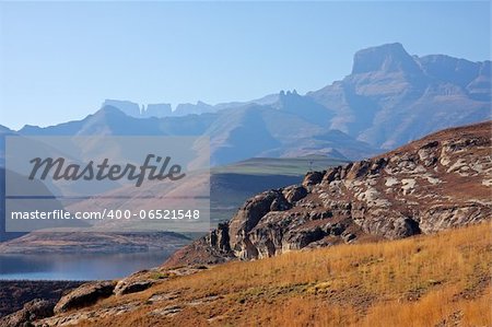 View of the high peaks of the Drakensberg mountains, South Africa