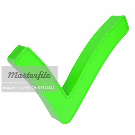 Green checkmark. Isolated render on a white background