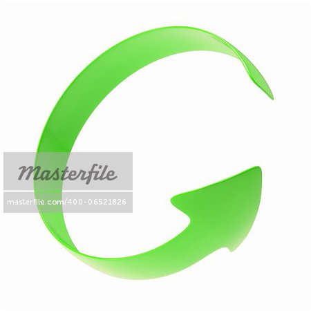 The green arrow is twisted around. Isolated render on a white background