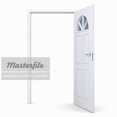 White open door. Isolated render on a white background