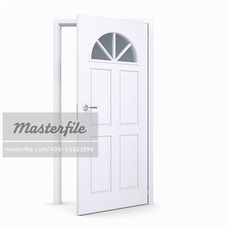 White open door. Isolated render on a white background