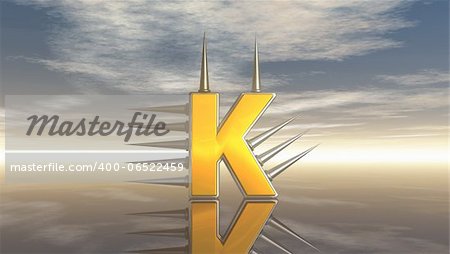 letter k with metal prickles under cloudy sky- 3d illustration