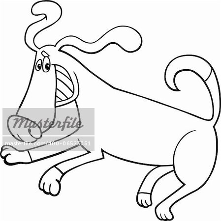 Black and White Cartoon Illustration of Funny Running Playful Dog for Coloring Book