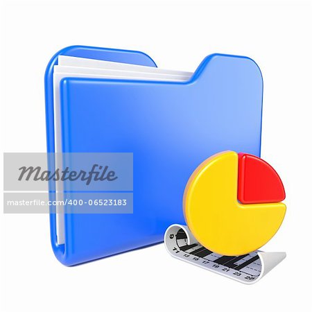 Blue Folder with Infograph Icon. Isolated on White.
