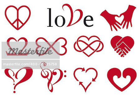Set of red heart designs, vector design elements