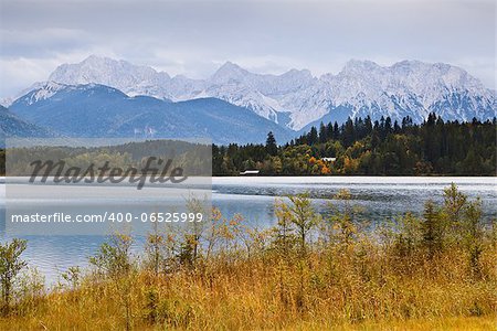 beautiful mountains and Barmsee in autumn