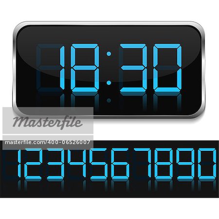 Blue digital clock, vector eps10 illustration