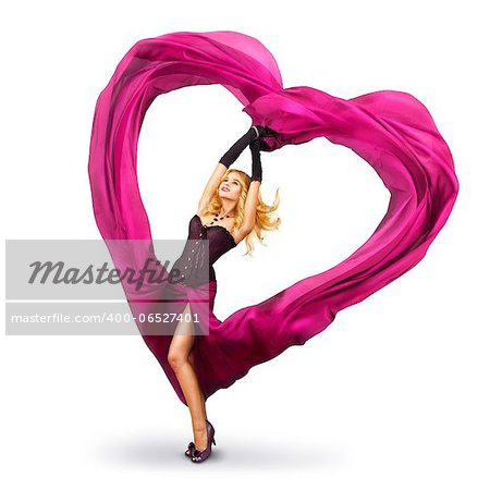 Sexy Beautiful Woman Dancing With Waving Fabric