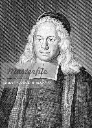 August Herman Franck (1663-1727) on engraving from 1859. German theologian and educator. Engraved by unknown artist and published in Meyers Konversations-Lexikon, Germany,1859.