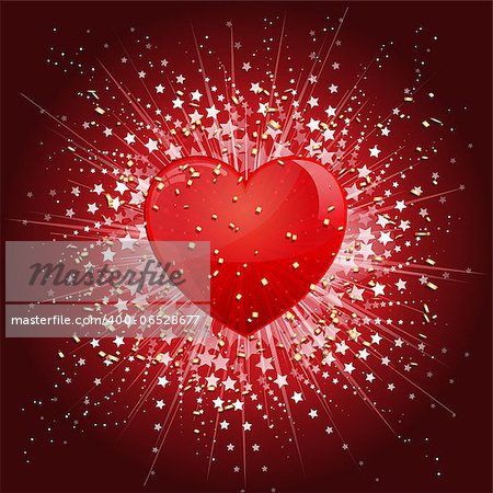 Valentines Day background with a heart on a starburst design.