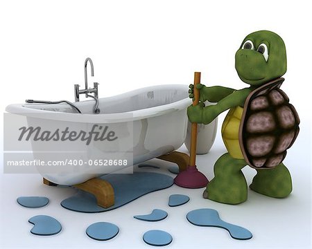 3D render of a tortoise plumbing contractor
