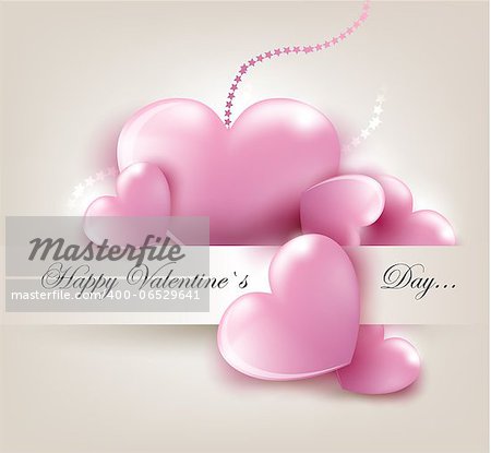 Valentin`s Day card with pink hearts. Vector Illustration.