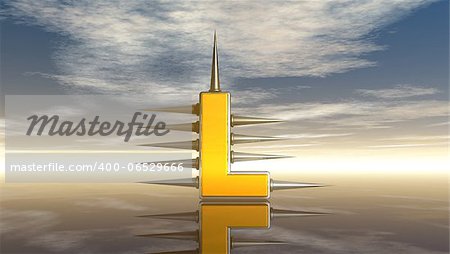 letter l with metal prickles under cloudy sky- 3d illustration