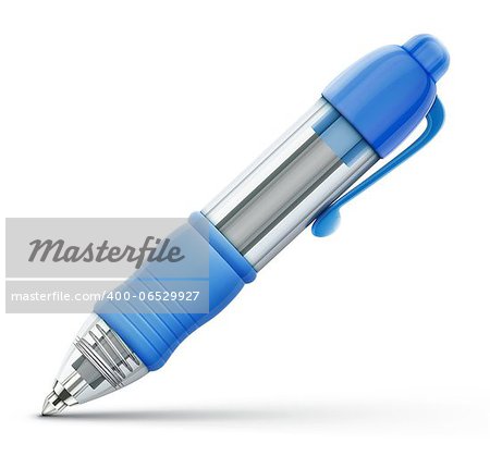 Vector illustration of detailed blue ballpoint pen icon isolated on white background.