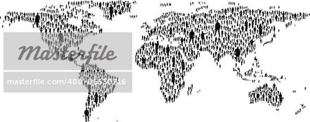 The map of the world made of plenty people silhouettes