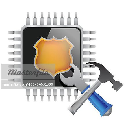 electronic chip and tools illustration design over a white background
