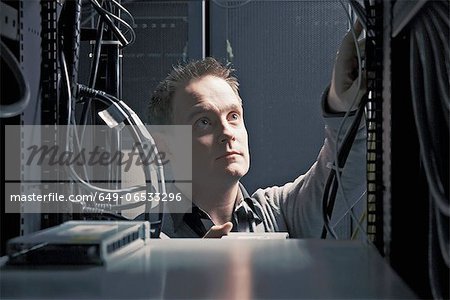 Man working in server room