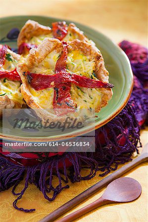 Plate of quiches on placemat