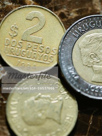 Close up of Uruguayan coins