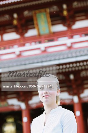 Young woman at Sensoji Temple, Tokyo Prefecture