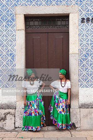 South America, Brazil, dancers from the Tambor de Crioula group Catarina Mina, in the streets of Sao Luis MR