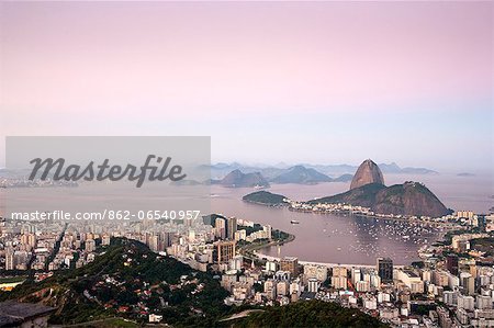 Brazil, Rio de Janeiro, Sugar Loaf, Pao de Acucar,  and Morro de Urca in Botafogo Bay in Rio de Janeiro City