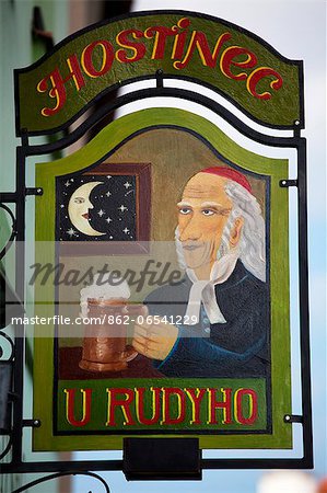 Czech Republic, Boskovice, Central & Eastern Europe, Sign of pub in the Jewish quarter