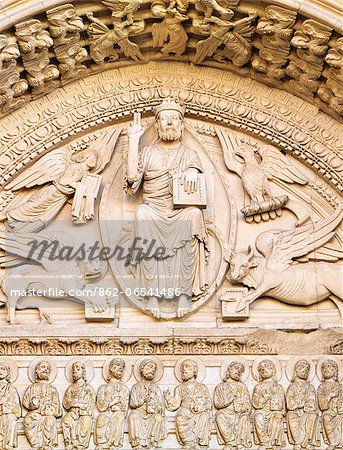 France, Provence, Arles, SaintTrophime cathedral, detail at entrance.