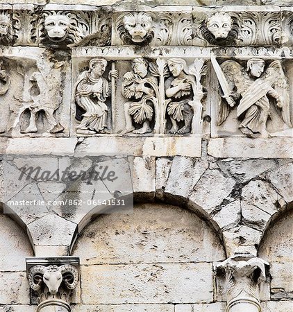 France, Provence, Nimes, detail of Nimes cathedral
