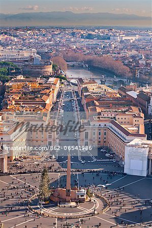 Cityscape from dome, St peters Square, Rome, Lazio, Italy, Europe.