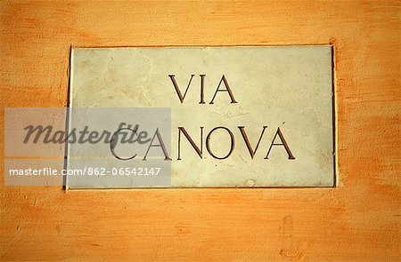 Treviso, Veneto, Italy, A street sign named after the great sculptor from the region Antonio Canova