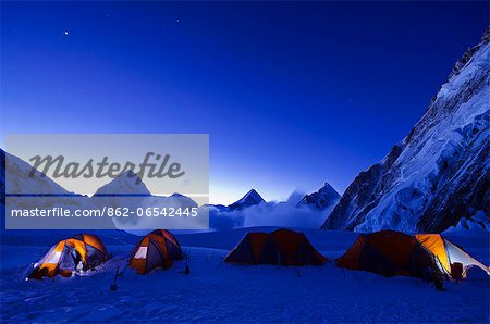 Asia, Nepal, Himalayas, Sagarmatha National Park, Solu Khumbu Everest Region, tents at Camp 1 on Mt Everest