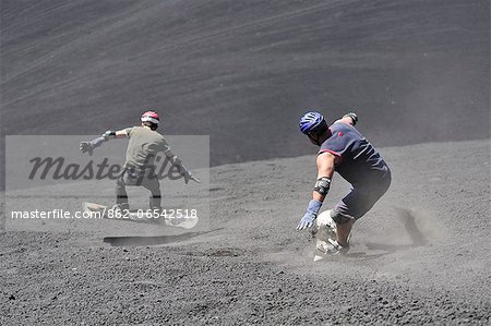 Volcano boarding at Volcan Cerro Negro, Leon, Nicaragua, Central America Volcano boarding at Volcan Cerro Negro, Leon, Nicaragua, Central America