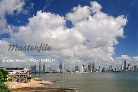 View from Casco Antiguo to downtown Panama City, Panama, Central America