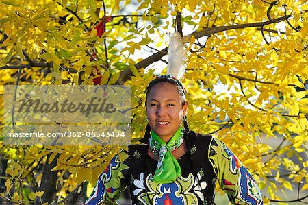 Jasmine Pickner in traditional dress, Oglala Lakota, South Dakota, USA MR