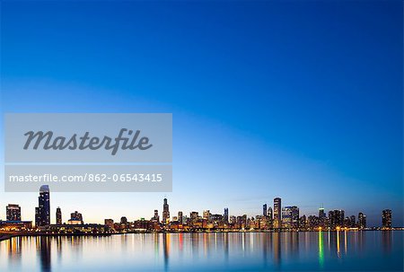 USA, Illinois, Chicago. The City Skyline from near the Shedd Aquarium.