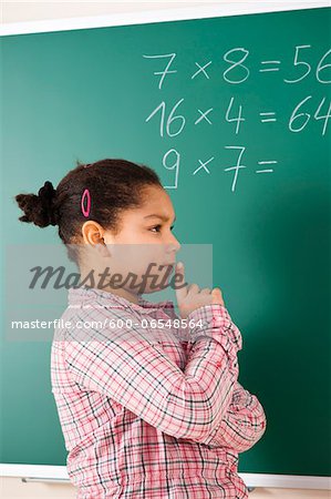 Girl Thinking in Classroom, Baden-Wurttemberg, Germany